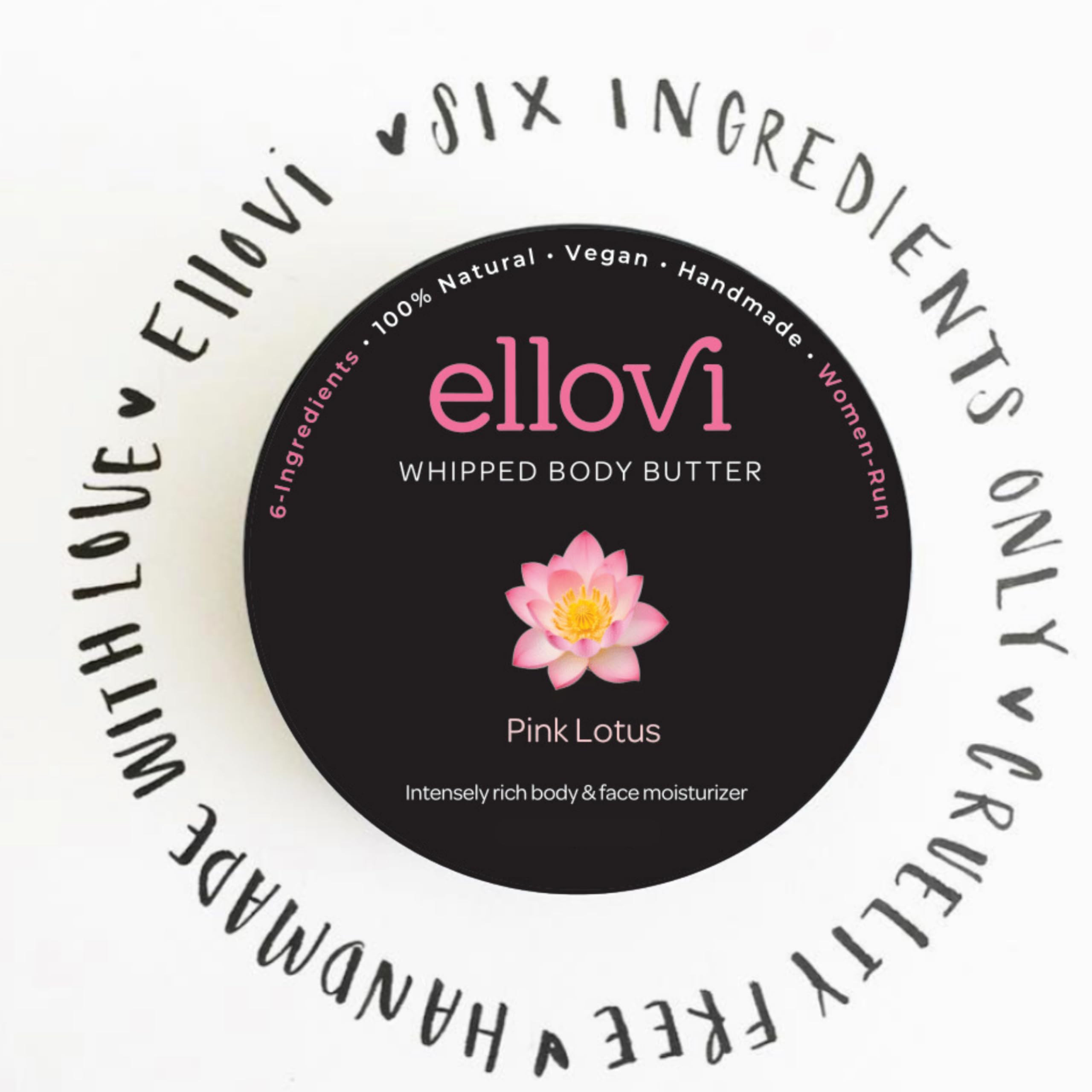 Ellovi All-Natural Luxuriously Whipped Body Butter - Pure Enough to Eat - Made With Just 6 Vegan Ingredients - Plant-Based Moisturizer For Naturally Healthy Skin (Pink Lotus, 2 Fl Oz (Pack of 1))